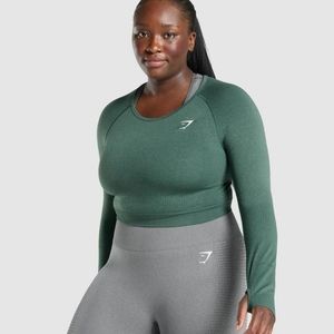 Vital Seamless Long Sleeve Crop Top Dark Green - XS